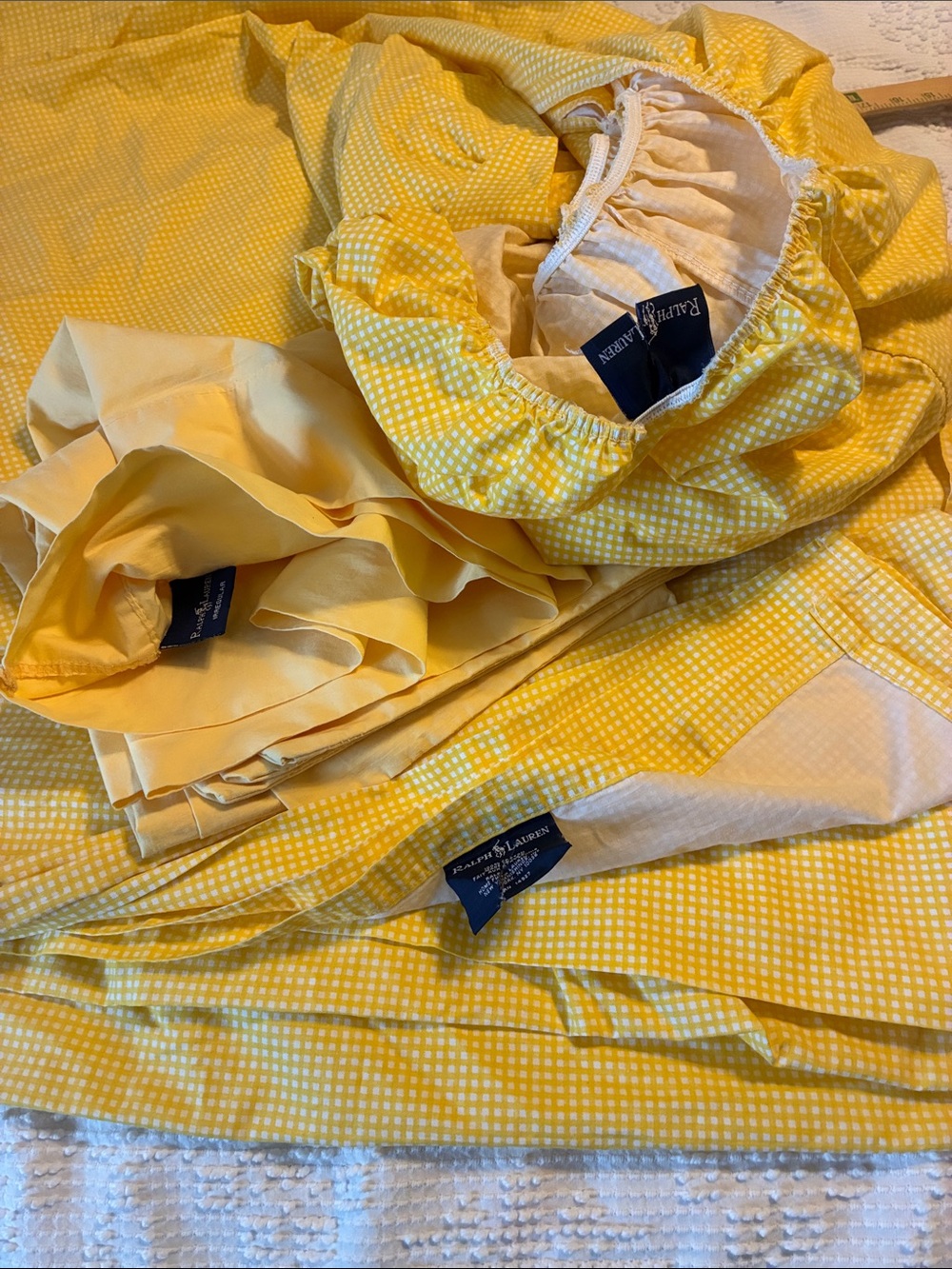Ralph Lauren Yellow Gingham Cotton Sheet Set MADE IN USA VINTAGE KING